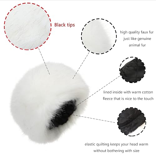 LA CARRIE Women's Faux Fur Russian Cossack Hat - Stretch Winter Warm Cap In White For Cold Weather