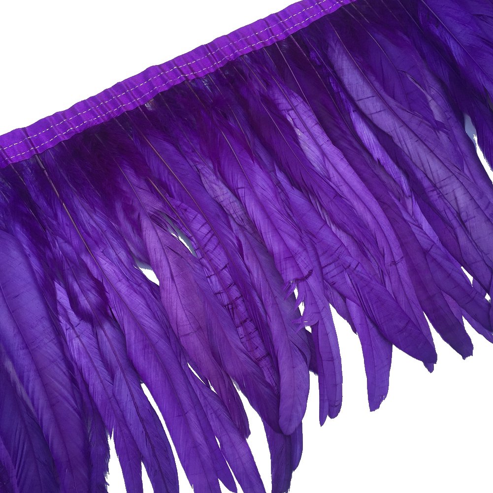 Sowder Rooster Hackle Feather Fringe Trim 10-12inch in Width Pack of 1 Yard(Purple)