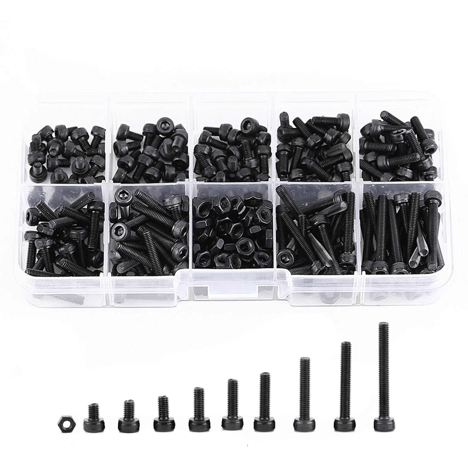 280Pcs Bolts and Nuts Set, Black Hex Socket Head Cap Screws Bolts and Nut Kit, M3 Thread Fastener Machine Hex Bolt and Nuts Assortment Kit with Box for Bicycle Motorcycle Repair