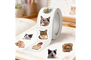 Cat Meme Stickers Roll 500PCS, Funny Cute Animal Vinyl Waterproof Stickers, 10 Styles Decal Pack for Laptop Water Bottle