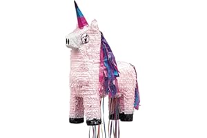Unicorn Pink Pull Cardstock Pinata - 22" x 13.5" (1 Pc.) - Fun & Engaging Activity for Kids - Perfect for Birthdays & Celebra