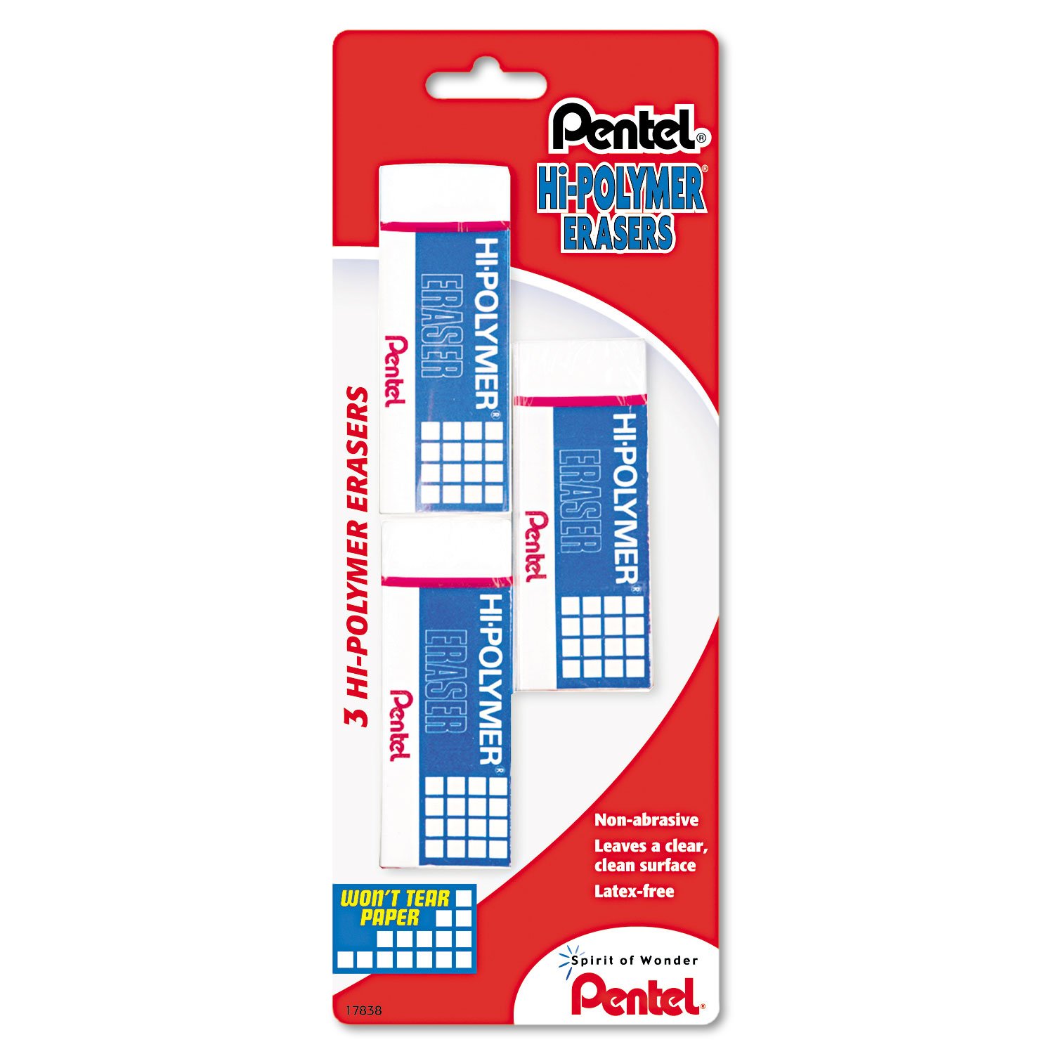 ZEH10BP3K6 Pentel HiPolymer 3/Pack White, Eraser, Block Eraser Refills,Erasers & Correction