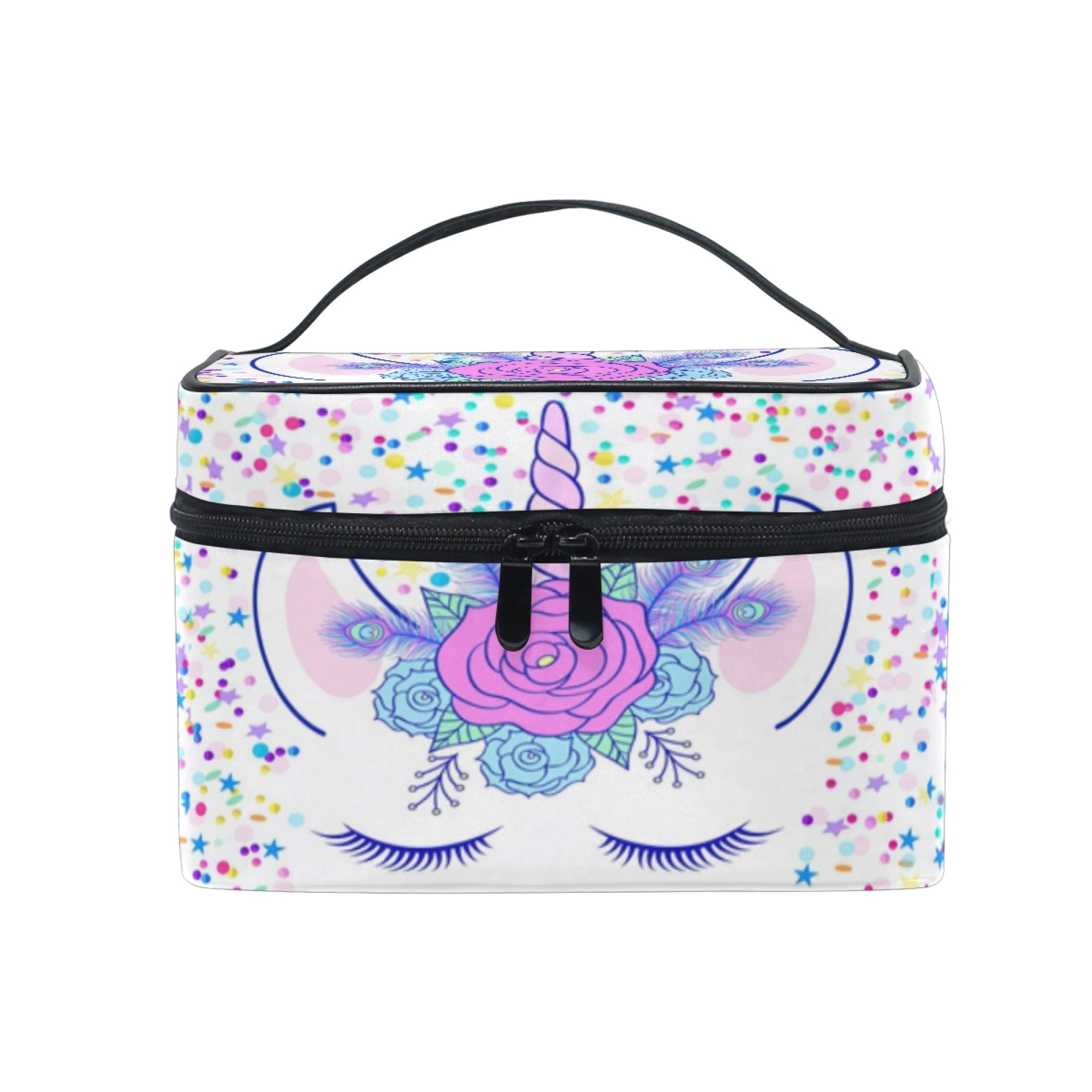 Unicorn Makeup Bag Cream Cute Kitten Cat Carrying Portable Zip Travel Cosmetic Brush Bag Large Travel Organizer Artist for Girls Women