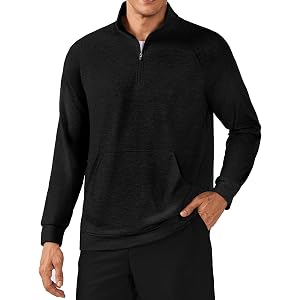 PINSPARK Men's Quarter Zip Pullover Lightweight Long Sleeve Sweatshirts | Mock neck, raglan long sleeve, kangaroo pocket. Cla
