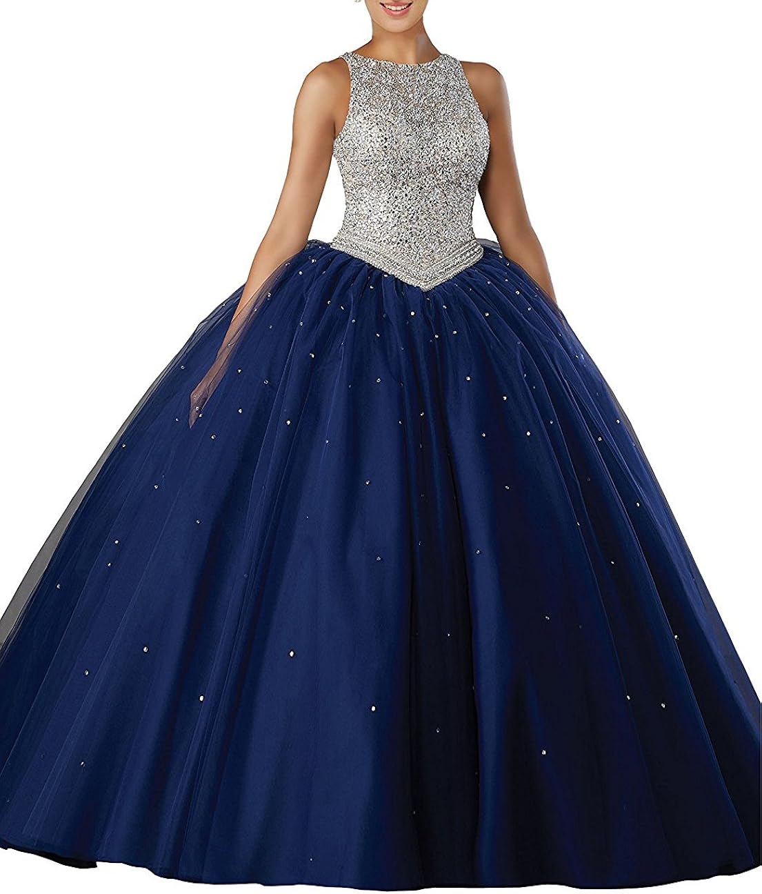 Eldecey Women's Beaded Bodice Ball Gown Tulle Sweet 16 Quinceanera