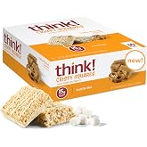 think! Crispy Squares High Protein Treat, Toffee Pretzel Crunch, 10 Count | 15g Protein Per Bar, Light and Crispy Texture, 160 Calories, 4g Sugar, Gluten Free, On-The-Go Snack