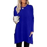 XIEERDUO Womens Tunic Tops Long Sleeve Crew Neck High Low Hem Loose Fit Shirts Blouses with Pockets