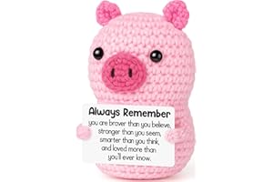 GevGuxLuo Positive Crochet Pink Pig, Mini Funny Handmade Crochet Pig Emotional Inspirational Cheer Up for Women Teen Friend Coworker, Christmas Birthday Gifts for Women Cute Encouragement Reminder