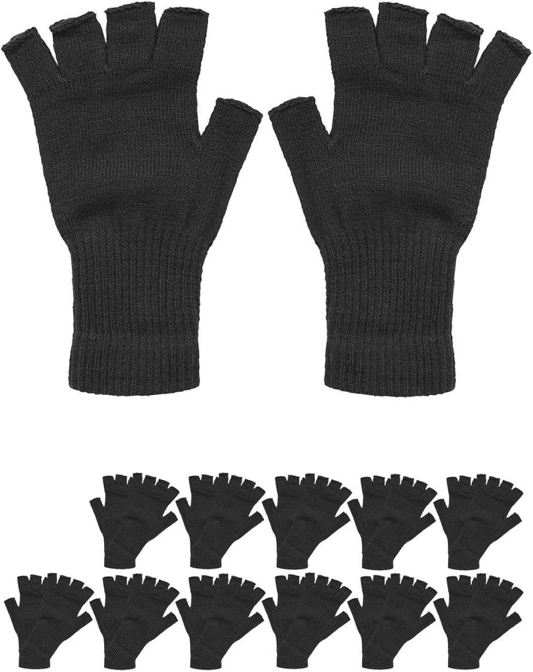 Fingerless Knit Gloves 12 pieces, Black at Amazon Men’s Clothing store