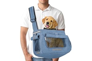 Tarovvoo Dog Sling Carrier- Dog Carrier for Medium Dogs Small Dogs Large Cats, Up to 20lbs, Pet Carrier Sling with Breathable Windows, Hard Bottom, Hand-Free for Outdoor Travel (Blue)