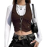 Piacakece Women Dressy Sleeveless Vest Tops V Neck Button Front Cropped Waistcoat Formal Blazer Vest Gilet Top Outwear