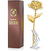Sinvitron Gold Dipped Rose Real 24K Gold Rose, Hand Dipped One of a Kind Golden Roses, Romantic Gifts for Women on Valentines Day, Anniversary Mother’s Day (Golden)