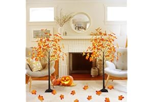 BHCLIGHT 2Pack 4FT 100LED Artificial Lighted Maple Tree, Fall Decorations for Home, Maple Tree with Timer Function Prelit Fall Decor Warm White Light for Indoor Outdoor Fall Harvest Halloween Thanksgiving Day