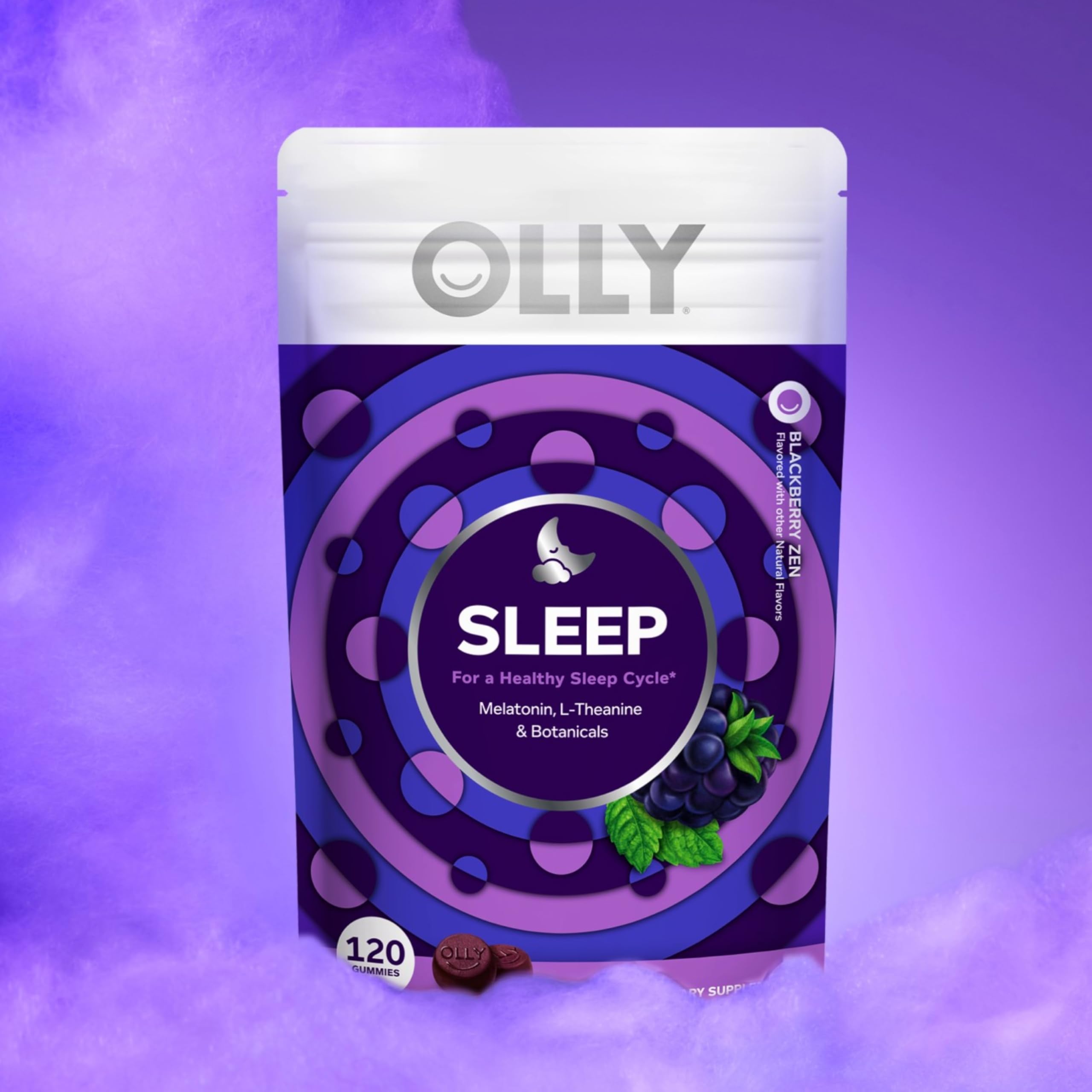 Olly Sleep Gummy, 3 mg Melatonin, L-Theanine, Chamomile, and Lemon Balm Extracts, BlackBerry Flavor, 60 Day Supply - 120 Count