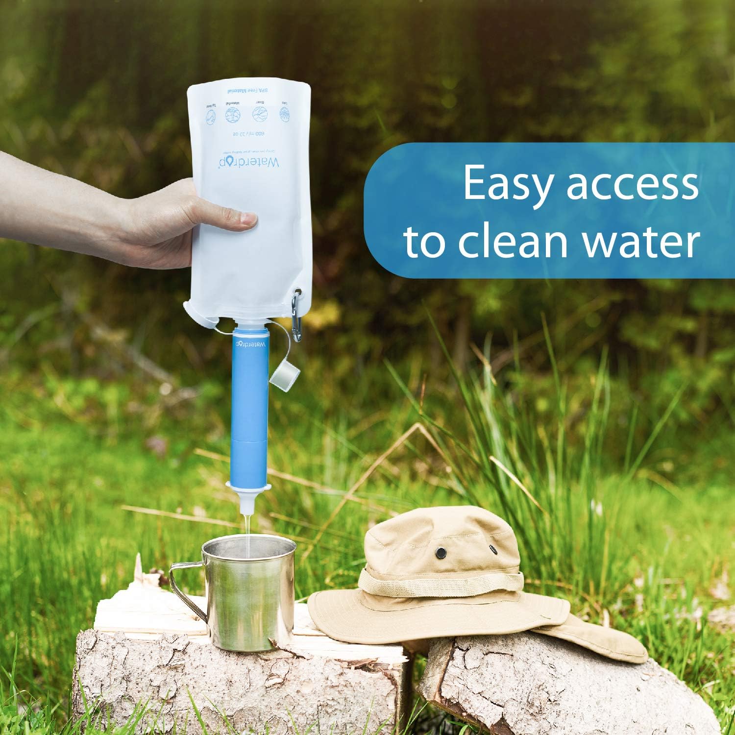 Waterdrop Water Filter Straw with Gravity Water Bag, Portable Camping Filtration System, Drinking Water Purifier for Emergency Hiking Travel Backpacking : Sports & Outdoors