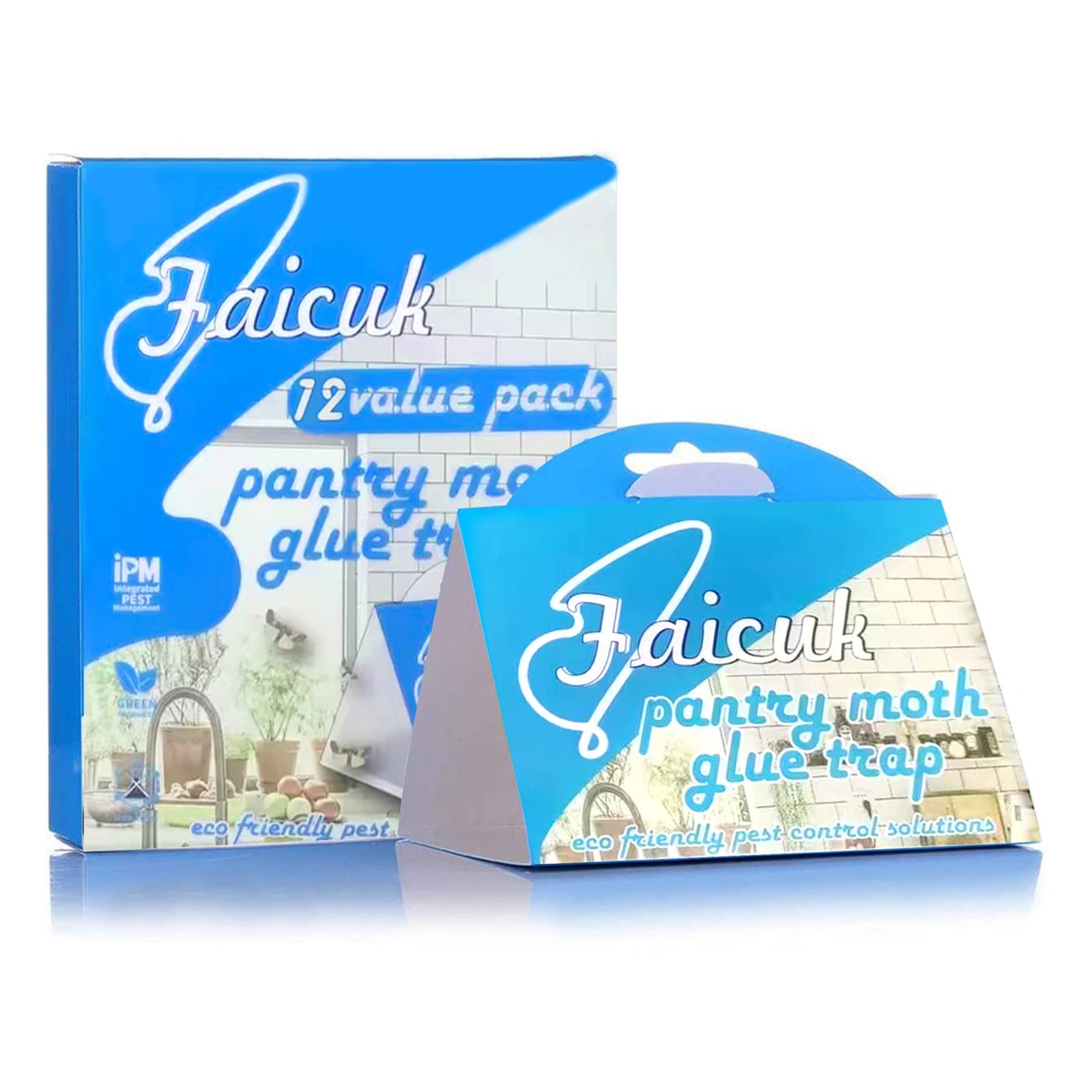 Faicuk Pantry Moth Traps with Pre-Baited Safe Pheromone Attractant, Odor-Free, Insecticide-Free and Non-Toxic (12-Pack)