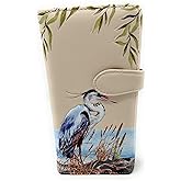Shag Wear Blue Heron Large Nature Wallet for Women and Teen Girls Vegan Faux Leather Beige 7"
