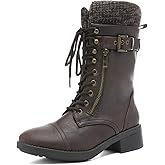 DREAM PAIRS Women's Winter Lace up Mid Calf Combat Riding Military Boots