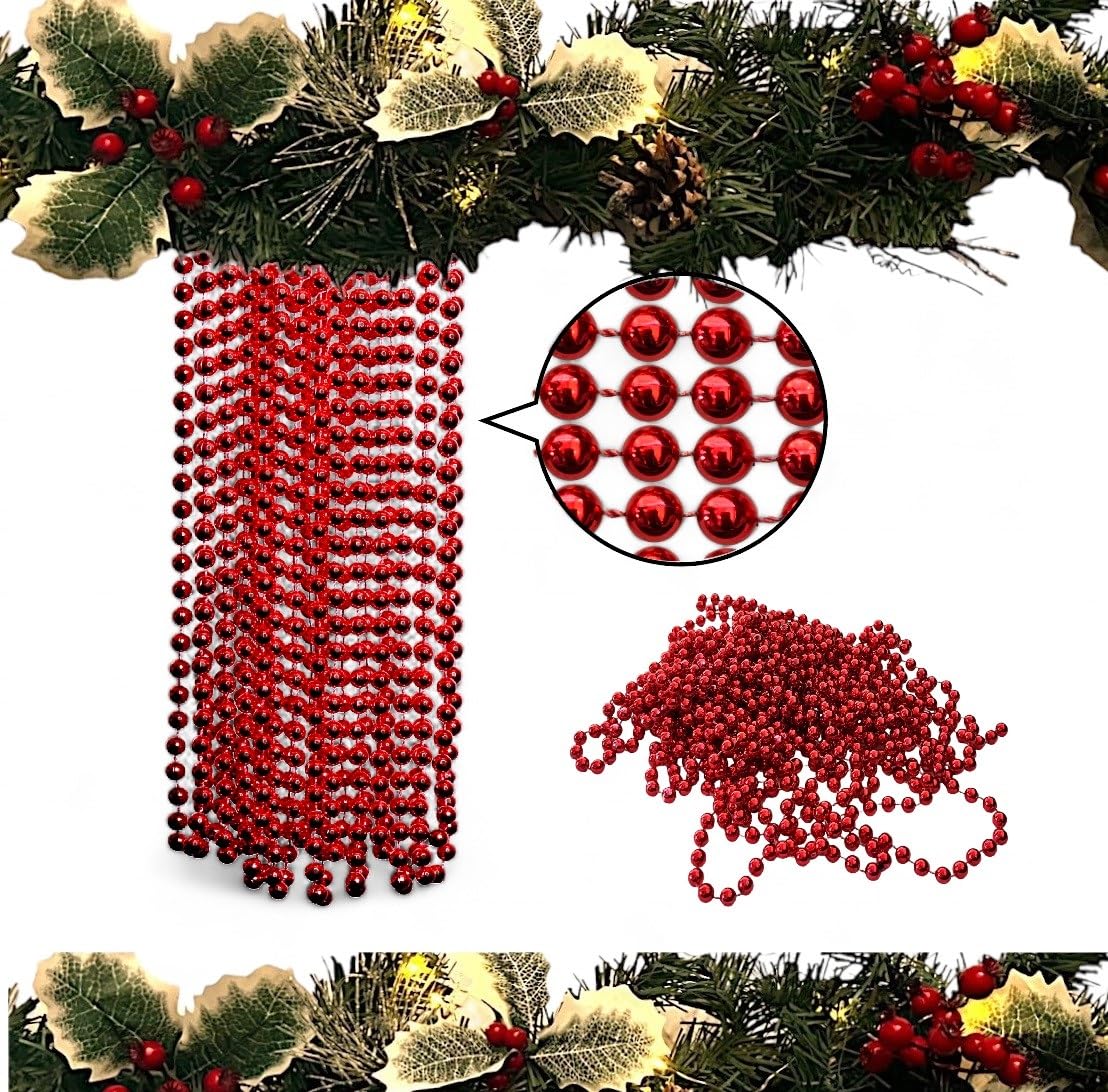 Luxury 10m Christmas Tree & Room Decoration - 8mm Bead Garland, 10m Long (Red)