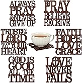 Hushee 6 Set Christian Coasters for Drinks with Bible Verses Wooden Drink Coasters Holiday Decorative Cup Mat for Coffee Table Home Tabletop Protection Christian Housewarming Gifts