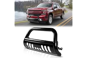 PARTREE Bull Bar Compatible fit for Chevy Silverado 1500/GMC Sierra 1500 2019-2025 Front Bumper Guard 3" Tubing Brush Grille Guard Truck Protector Push Bar with Skid Plate Black