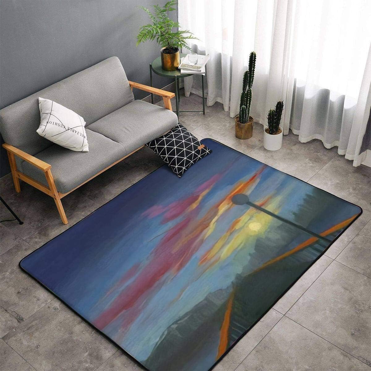 Bridge Moon Night Landscape Oil Painting Area Rugs Floor Mat Non Slip Throw Rugs Soft Door Mat Nursery Carpet for Living Room Home Indoor Outdoor Runner Rugs Yoga Mat