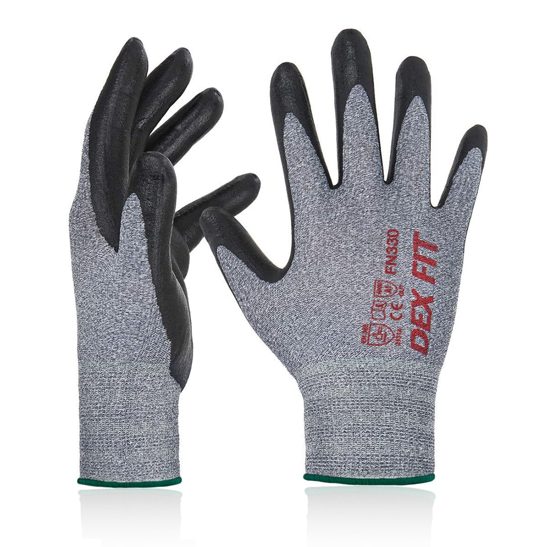 DEX FIT Nitrile Work Gloves FN330, 3D Comfort Stretch Fit, Firm Grip, Touchscreen, Thin & Lightweight, Breathable Foam Nitrile, Machine Washable; Grey 8 (M) 3 Pairs