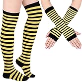Geyoga Arm Warmers Leg Warmers Striped Thigh High Socks Fingerless Gloves Stockings Christmas Halloween