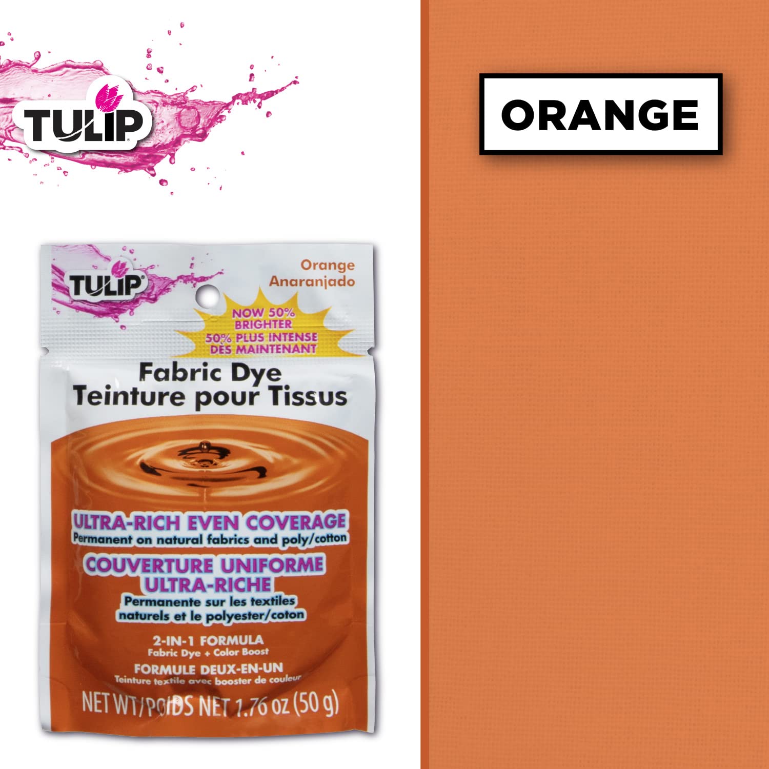 Tulip Permanent Fabric Dye Powder, Hot Dye Method for Vibrancy, Long-Lasting Color, Orange