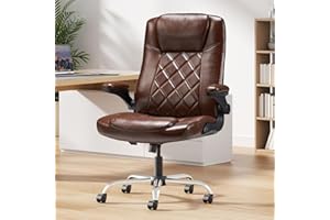 ZZWHOM Executive Office Chair with Flip-Up Arms Adjustable Ergonomic Gaming Chair with PU Leather Swivel Computer Desk Chair with Wheels & Rocking Function (Brown)