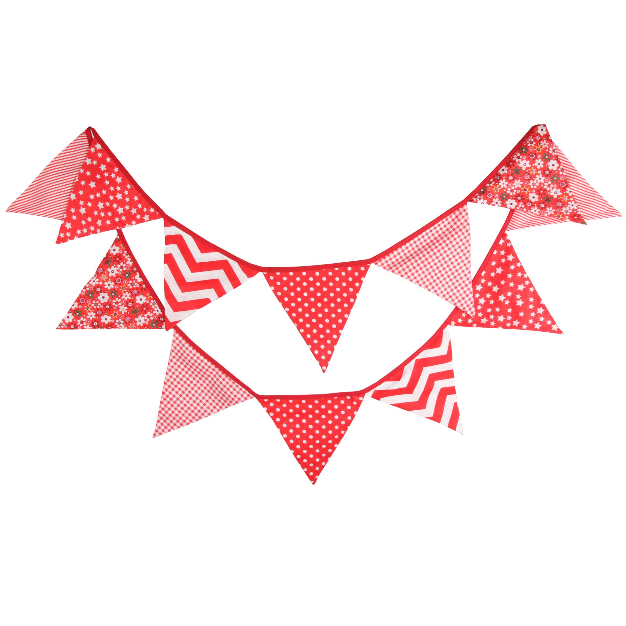 G2PLUS Double Sided Fabric Bunting Banner, Two Layer Triangle Bunting, 3.3M with 12PCS Red Flower Pennants, Cotton Shabby Chic Garland for Bedroom Brithday Tea Party Decorations