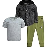 Volcom Baby Boys Pants Set - 3 Piece Sherpa Lined Soft Fleece Shacket Short Sleeve Graphic Tee & French Terry Jogger Pants