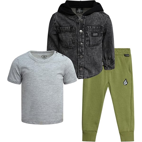 Volcom Ensemble de jogging 2 pièces en polaire pour tout-petits garçons - Sweat à capuche et pantalon de jogging - Tenue assortie pour petits garçons (12 à 7), Gris chiné moyen, 2 ans