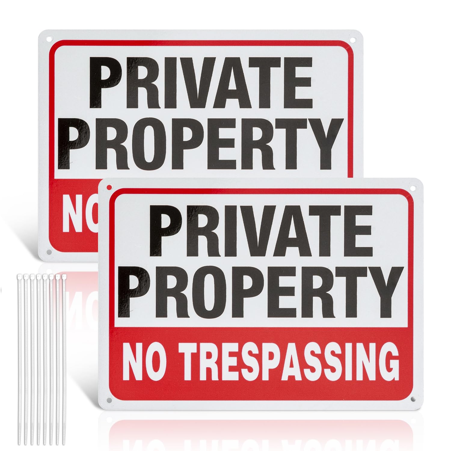 2 Pack Private Property No Trespassing Signs Metal 10"x 7" Private Property Signs Outdoor No Trespassing Reflective Private Property Sign with 8 Zip Ties Rust Free Weatherproof Indoor and Outdoor Use
