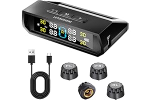 RV Tire Pressure Monitoring System (TPMS) - TPMS Sensors Set of 4 & 6 Alarm Modes, | Solar/USB Type-C | LCD Display,IP68 | fo