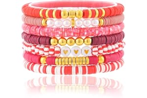 CCINPPY Friendship Bracelets Trendy Heishi Clay Bead Bracelets Stack Gold Beaded Stretch Bracelets for Women Boho Stackable Bracelets Bulk Cute Preppy Jewelry Christmas Birthday Gift