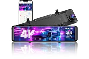 TUIFAC 4K Rear View Mirror Camera, 12'' Mirror Dash Cam, 4K/2.5K Backup Camera for Car, WiFi/GPS Dash Cam Front and Rear with 32GB Card, APP, Voice Control, WDR Night Vision, Reverse Assist (Black)