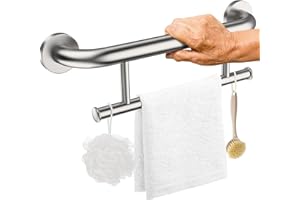 Brushed Nickel Grab Bar 17 Inch w/Towel Holder, iHansee Stainless Steel Shower Towel Bar Bathroom Balanced Support Handle, Wall Mount Safety Handrail Grab Rail for Elderly Senior Handicap Disabled