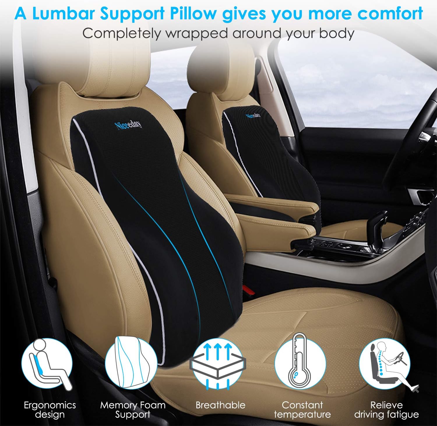 Lumbar Support Pillow for Office Chair Car Lumbar Pillow, Memory Foam Back Cushion with Breathable 3D Mesh Lumbar Support Orthopedic Backrest for Lower Back Pain Relief Ergonomic Orthopedic Backrest: Home & Kitchen
