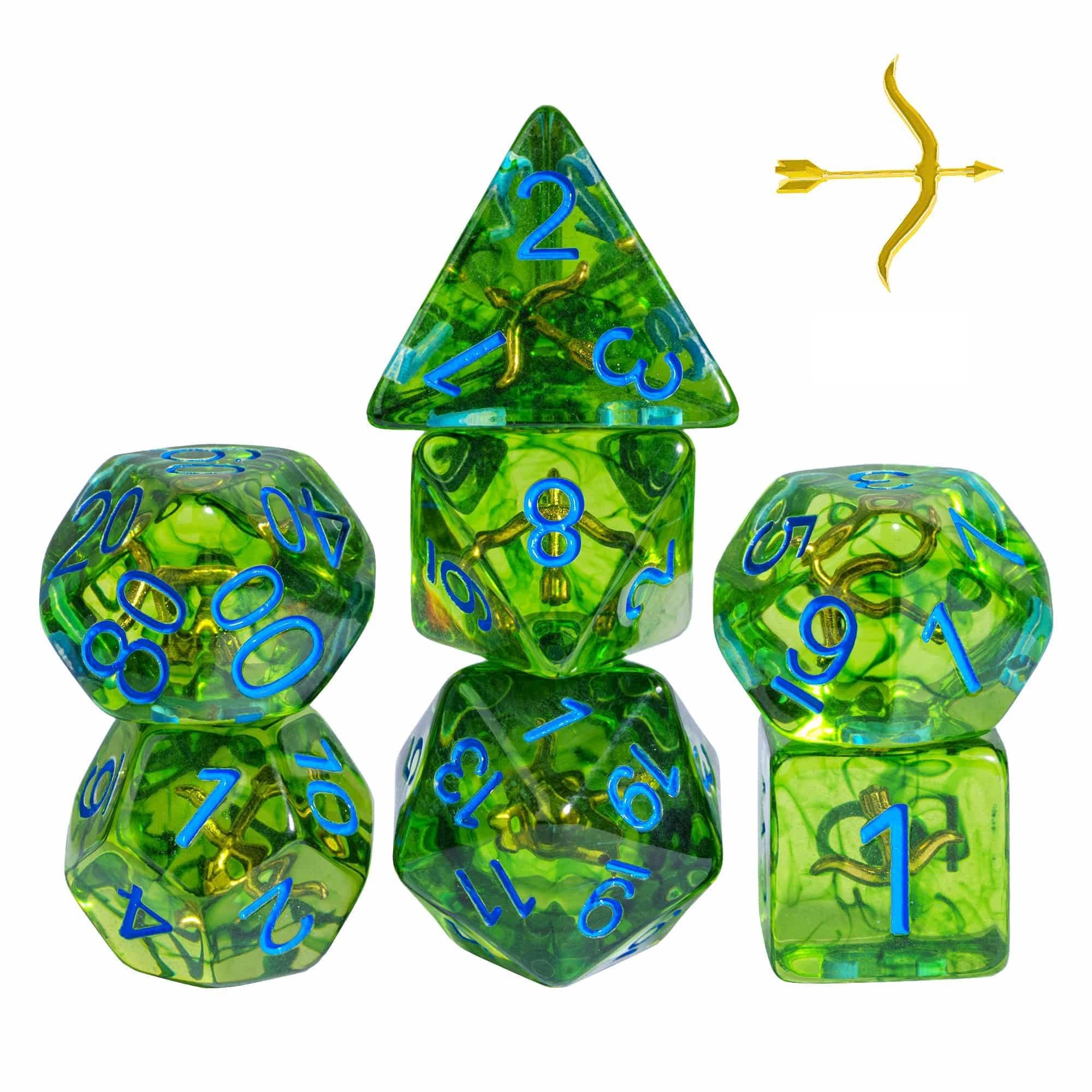 Cusdie 7-Piece Polyhedral DND Dice, D&D Dice Set for Dungeons and Dragons Role Playing Games RPGs(Ranger's Bow) — image 1