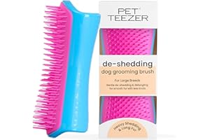 Pet Teezer De-Shedding Dog Brush by Tangle Teezer, Dog Grooming Tool for Long Haired Breeds and Wet or Dry Fur, Large, Blue & Pink