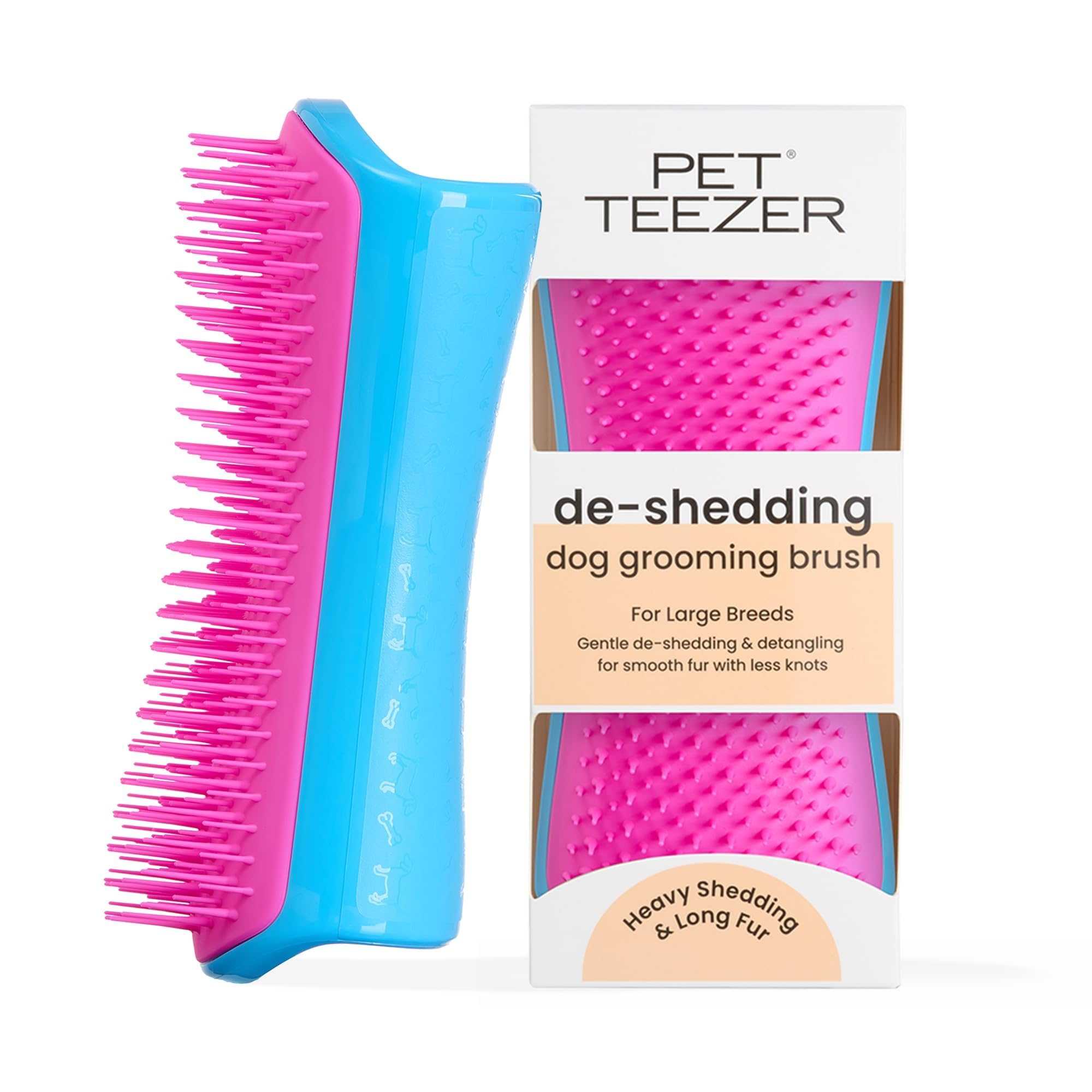 Tangle Teezer Large Pet Teezer De-Shedding Grooming Brush - Dry or Bath Brush - The Perfect Deshedding Brush for Dogs - Blue & Pink โ image 1