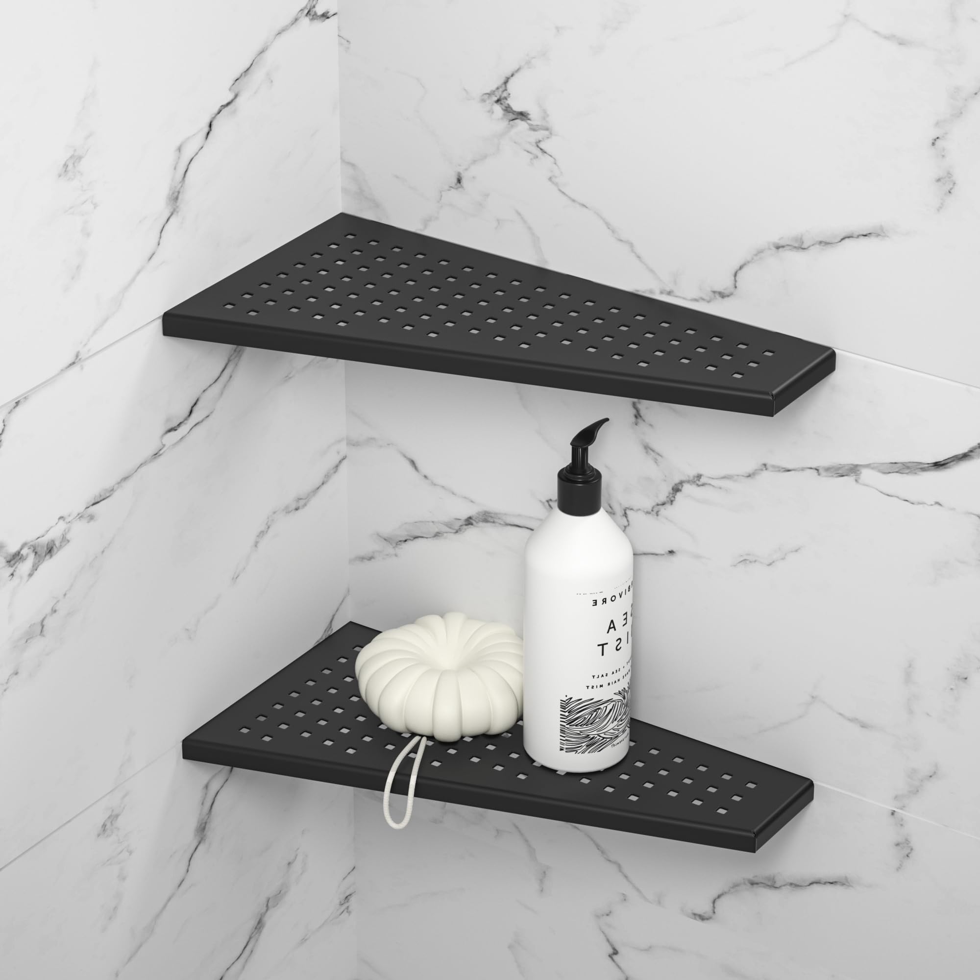 Bernkot 10" Corner Shower Shelves, Matte Black 304 Stainless Steel Recessed Shelf for Bathroom & Kitchen, Bathroom Shelf Grout in Shelf for Tiled Wall, 2 Pack