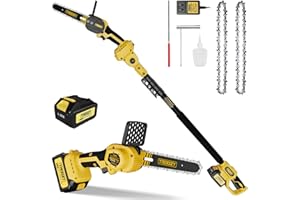 TROOZY Cordless Pole Saw & Mini Chainsaw 2-IN-1, 21V 3Ah Battery Powered 6 Inch Brushless Electric Rotatable Pole Saw, 15-Foot Max Reach & Multi-Angle for Tree Branches Pruning, Wood Cutting