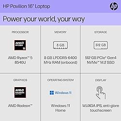 HP Pavilion 16 inch Laptop, WUXGA Touchscreen, AMD