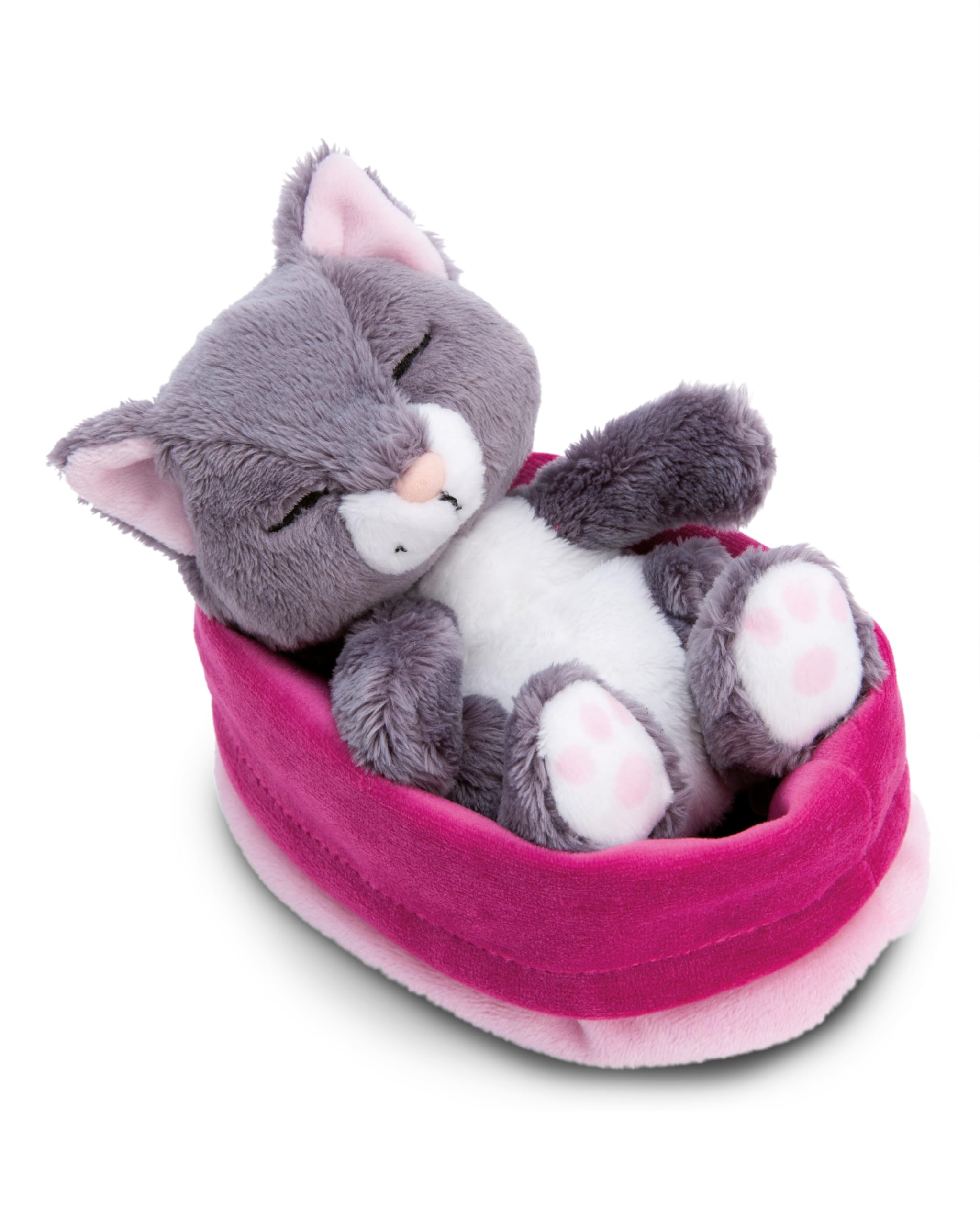 Kuscheltier Katze grau 12cm schlafend im Körbchen