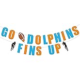Pre Strung Go Dolphins Fins up Banner -Dolphins Football Party Decor, Football Team Party Decorations, Celebration Party Decorations banner Orange and Blue Glitter