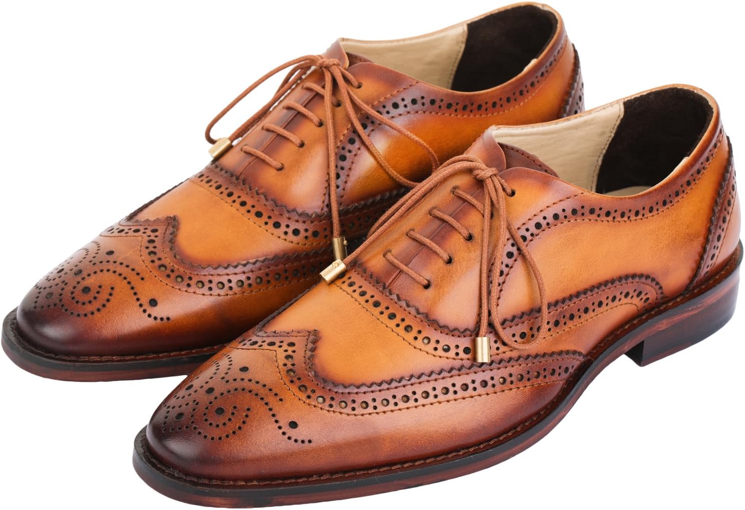LethatoWingtip Brogue Oxford Handcrafted Men's Genuine Leather Lace up Dress Shoes
