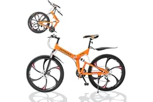 PanAme 26 Inch Adult Folding Bikes/Mountain Bikes, 21 Speeds Mountain Bicycles with Full Suspension, Dual Disc Brake, High Carbon Steel Frame, Foldable Bike for Men/Women/Teen, Multiple Colors