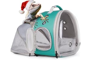 WEVONIGU Expandable Bunny Backpack Carrier with Clear Bubble Window Large Space Travel Cage for Hedgehog Bearded Dragon,Parrot,Rabbit,Sugar Glider,Airline Approved (Green, Back Extention)